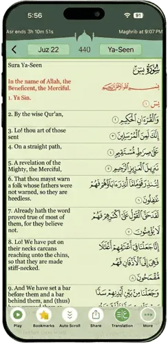 Quran Translation feature in Quran Majeed app